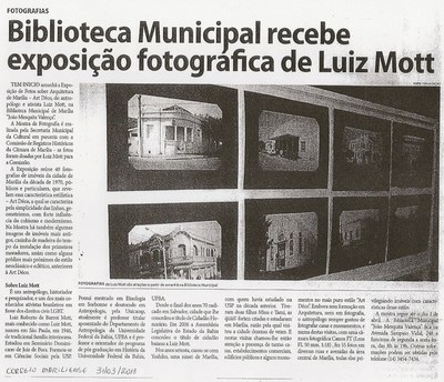 2013 242 Biblioteca Municipal recebe exposição fotográfica de Luiz Mott - Correio Mariliense 31-03-2013.jpg