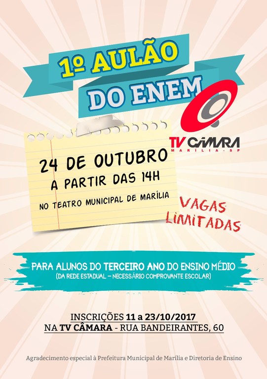 TV Câmara promove "1º Aulão do Enem" no Teatro