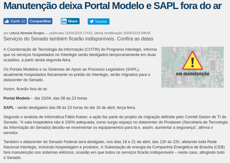 Comunicado - Manutenção Interlegis