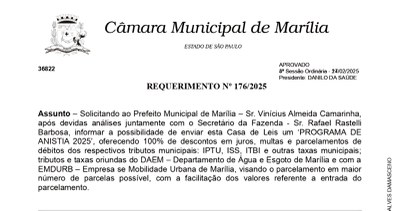 Requerimento foi apresentado no início do ano e solicitação é atendida pelo prefeito Vinicius Camarinha